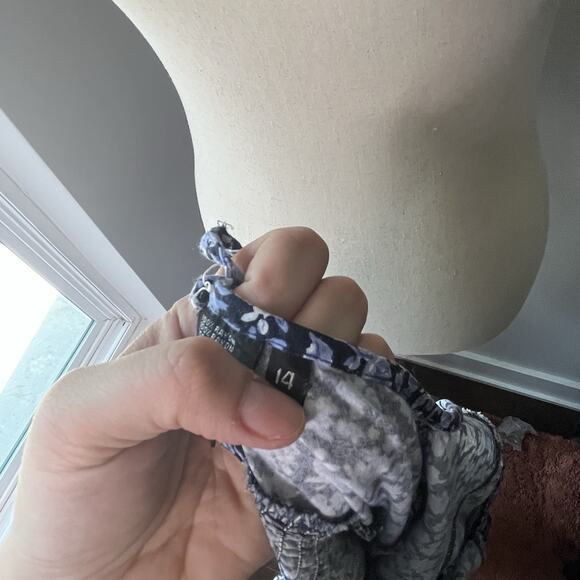 Vtg Midi Dress Size 14 Ditsy Floral Blue Smocked 90s Button Front Y2K - Picture 9 of 9